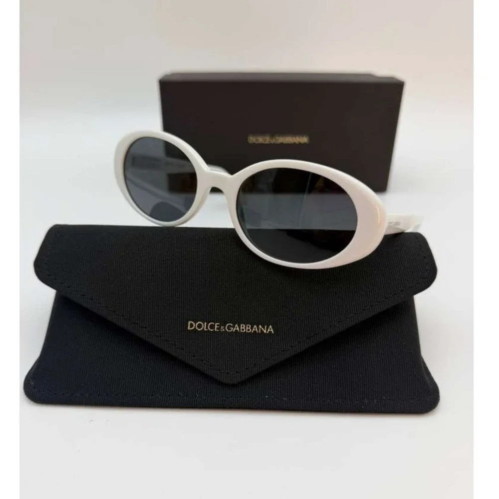 Dolce & Gabbana Oval White Sunglasses Black‎ Lens Authentic Luxury Full Set